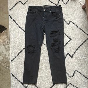 American Eagle Ripped High Waisted Boyfriend Black Denim Jeans